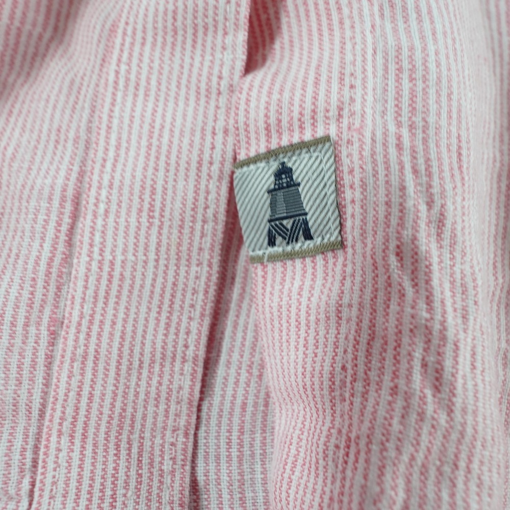 Barbour Linen Button Up Shirt Womens 6 Pink Collared Roll Tab Striped Casual - Picture 9 of 16